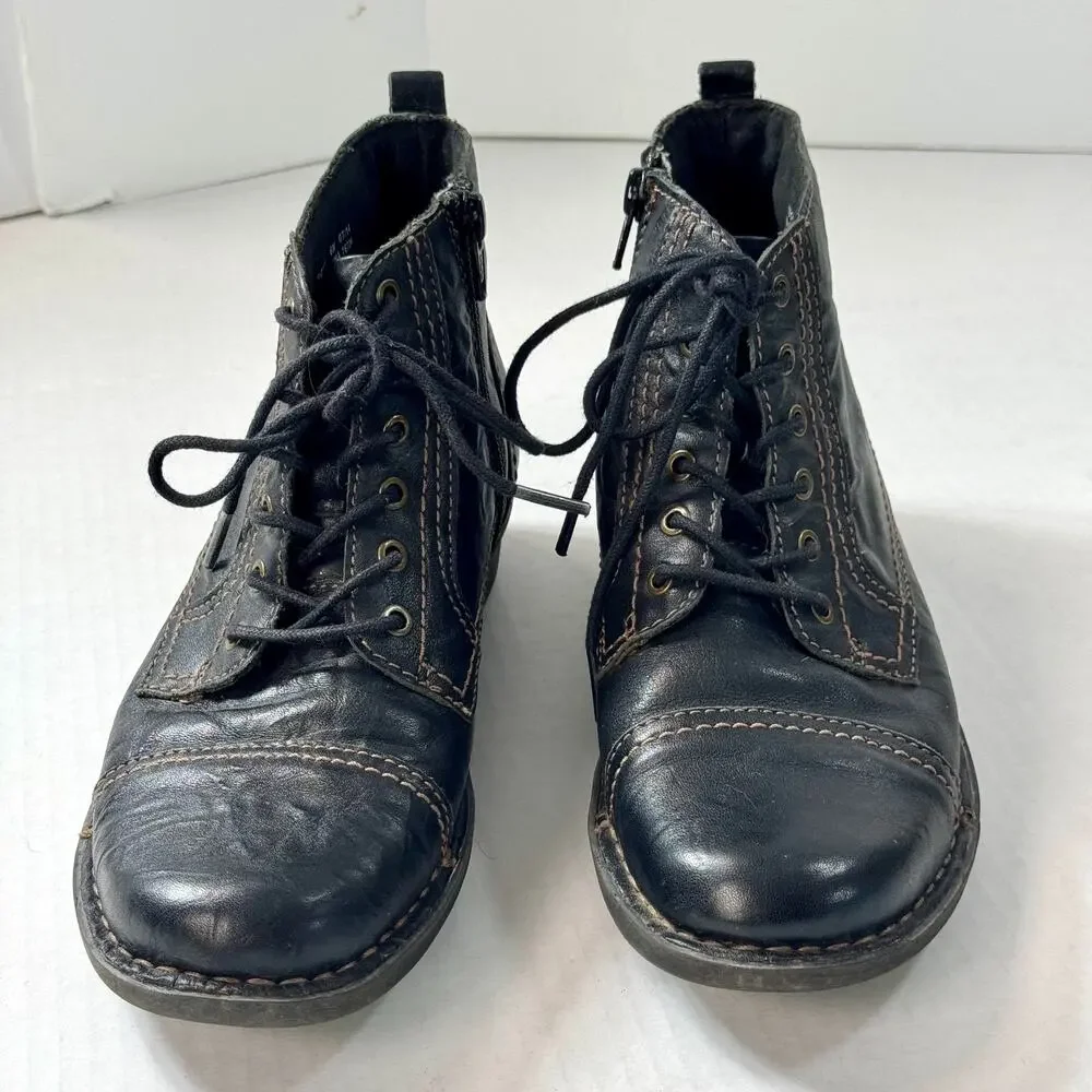 Clarks Leather Ankle Boots Lace Up Side Zip Wedge W6 Black